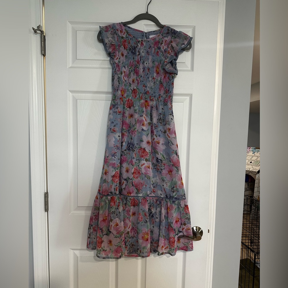 Lost + Wander Lavender Floral Midi Dress with Ruffles